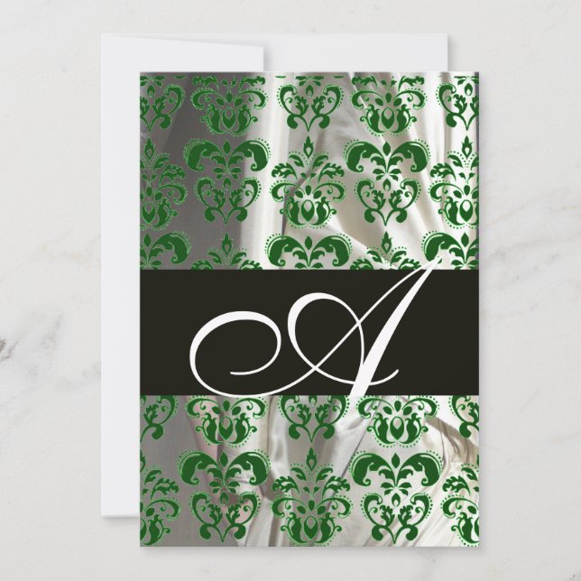 GRÖN VIT SVART SILKE DAMAST MONOGRAM INBJUDNINGAR (Framsida)