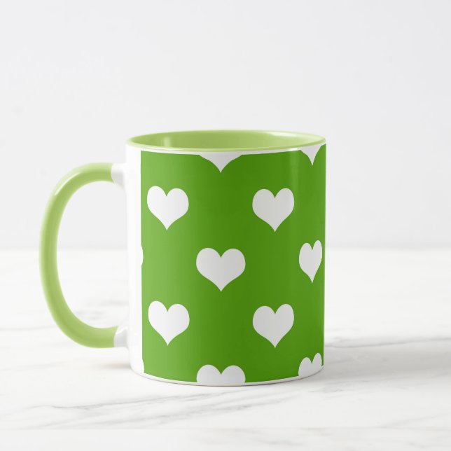 Grön Vit Underbar Hjärtan Design  Mugg (Vänster)