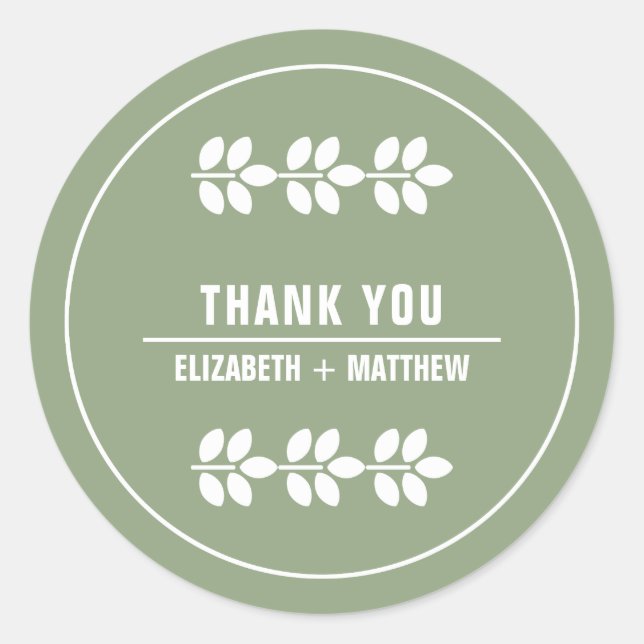 Grön | Vita Grenar Bröllop Runt Klistermärke (Framsida)