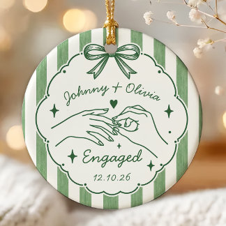 Grön Whimsical Handritad Förlovning Julgransprydnad Keramik