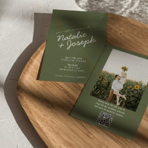 Grön Whimsical Sommar Foto QR-kod Bröllop Inbjudningar