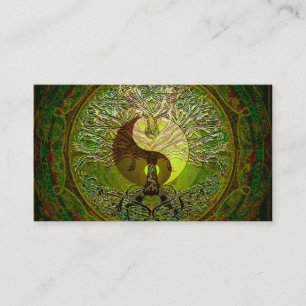 Grön Yin Yang Mandala med livets träd Visitkort