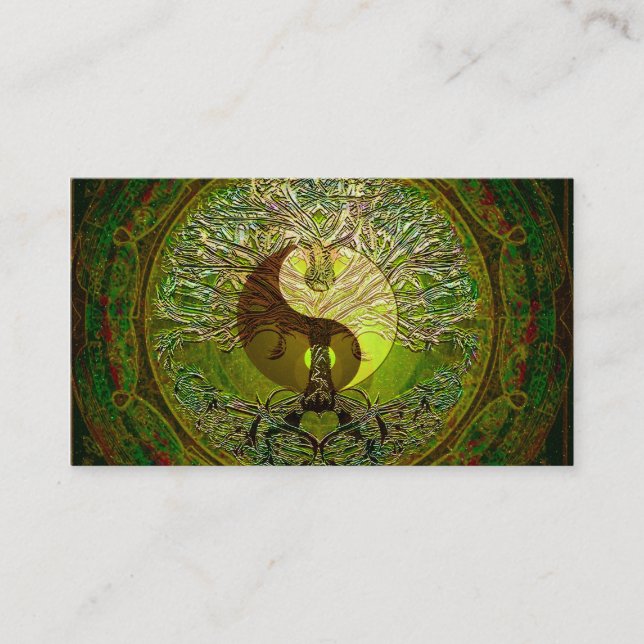 Grön Yin Yang Mandala med livets träd Visitkort (Framsida)