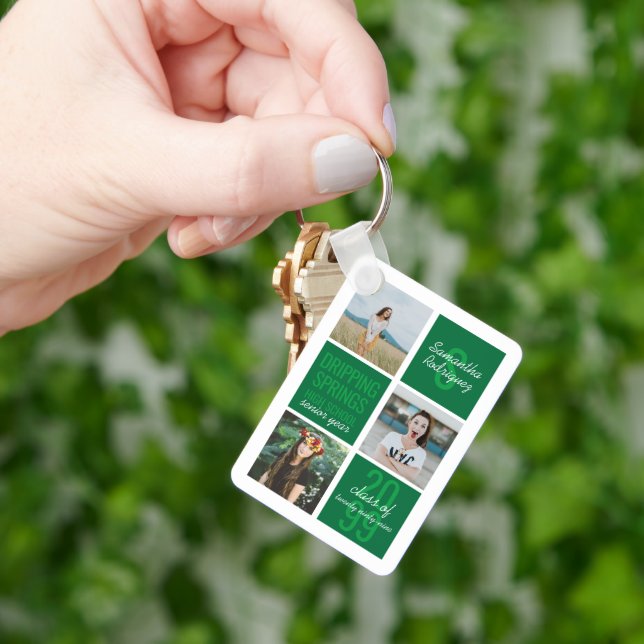Gröna 4-Photo Roliga Lådor Klass År Nyckelring (Hand)