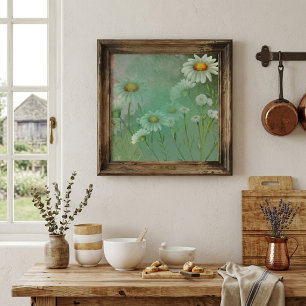 Gröna akvarell tusenskönor blommor poster