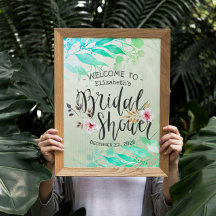 Gröna akvarellblad Chic bröllopsdusch välkommen