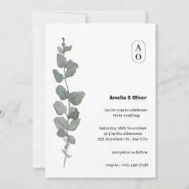 Gröna akvarellblad Elegant Enkel Bröllopsinbjudan Inbjudningar