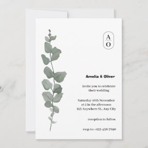Gröna akvarellblad Elegant Enkel Bröllopsinbjudan Inbjudningar