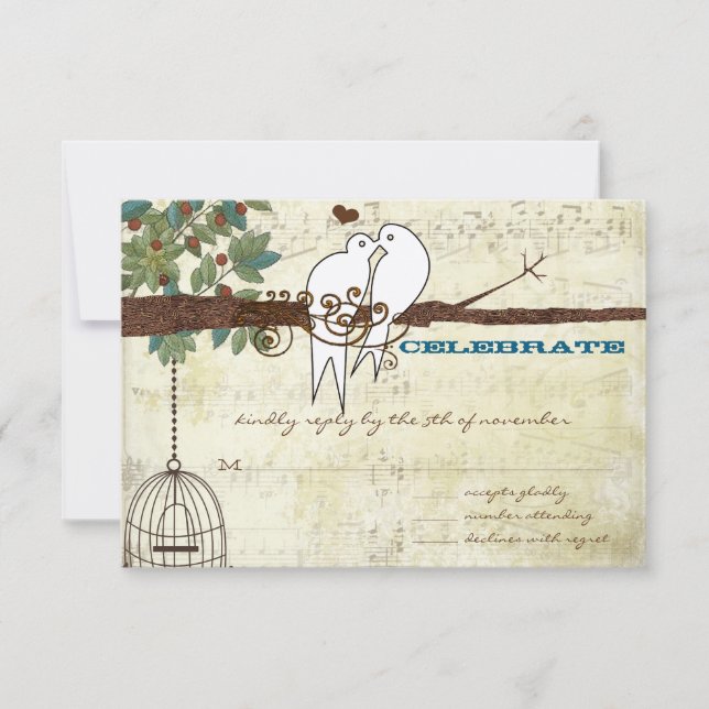 Gröna älsklingsfåglar som sitter i ett träd Bröllo Inbjudningar (Framsida)