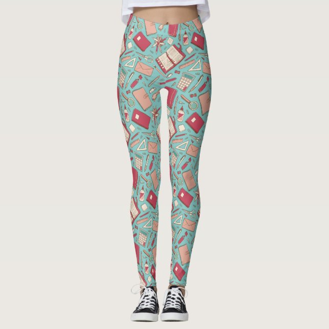 Gröna anteckningsblock mönstrade leggings (Framsida)