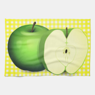Gröna Apple och gult kontrollerad kökshandduk
