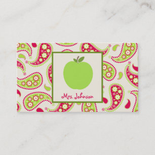 Gröna Apple & Paisley lärarevisitkortar Visitkort