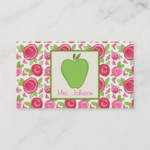 Gröna Apple & rosa roslärarevisitkort Visitkort