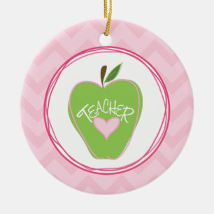 Gröna Apple & sicksacklärareprydnad Julgransprydnad Keramik