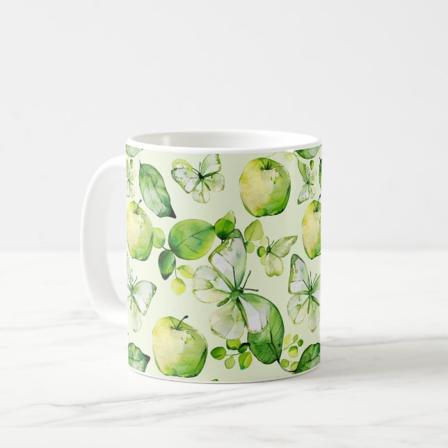 Gröna Äpplen Fjärilar Kaffemugg (Framsida vänster)