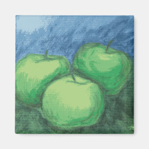 Gröna äpplen i olje- pastell magnet