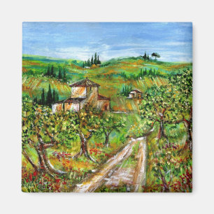 GRÖNA BACKAR OCH OLIVGRÖNA TRÄD I TUSCANY LANDS MAGNET