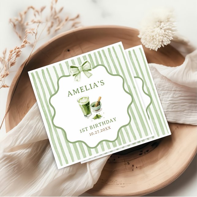 Gröna band remsor Matcha födelsedag Pappersservett (Skapare uppladdad)
