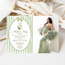 Gröna bandremsor Matcha Baby Shower-inbjudan