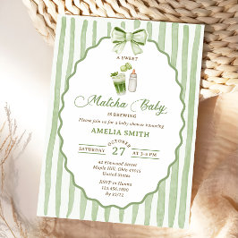Gröna bandremsor Matcha Baby Shower-inbjudan Inbjudningar