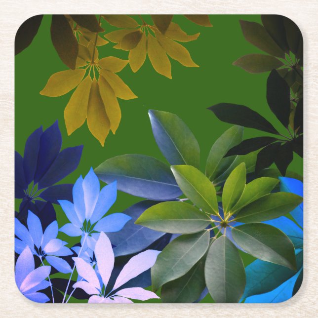 Gröna, Blå blad Anpassade Bricka Underlägg Papper Kvadrat (Framsidan)