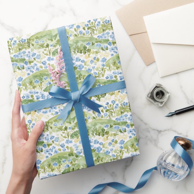Gröna Blå Blommor Födelsedag Presentpapper (Gifting)