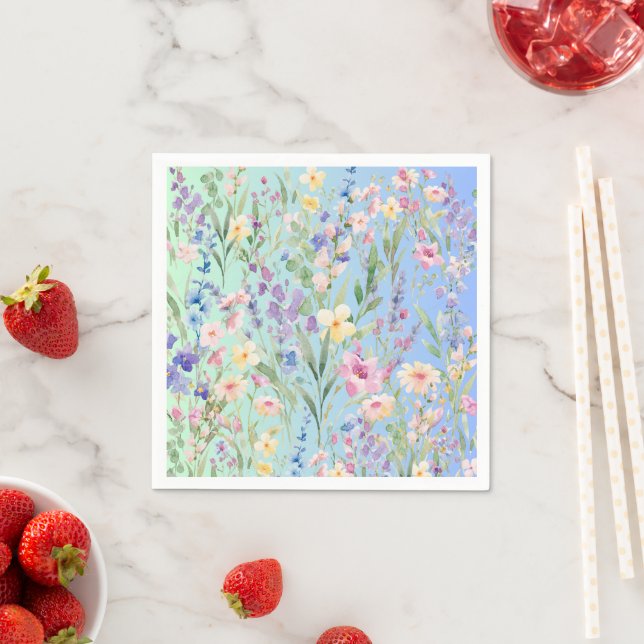 Gröna Blå Färgrika Blommor Pappersservett (Insitu)