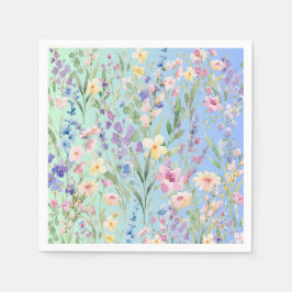 Gröna Blå Färgrika Blommor Pappersservett