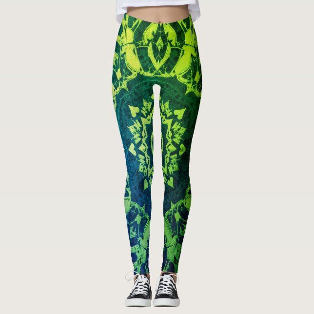Gröna + Blå och Svarta på Anpassad Modern Leggings (Framsida)