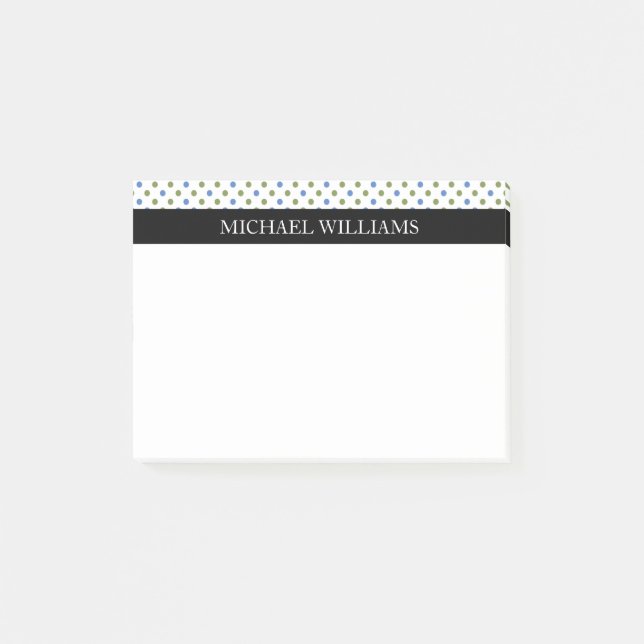 Gröna Blåa Prickar med Svarta Ränder Post-it Block (Framsida)
