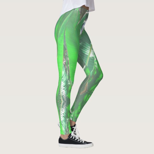 Gröna blad banantyp växtblad pastell leggings (Höger)
