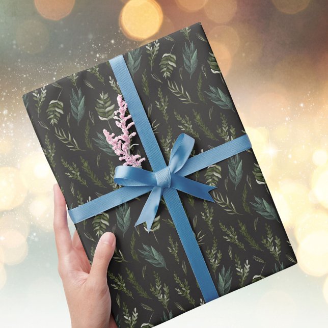 Gröna blad botaniskt mönster presentpapper (In situ)