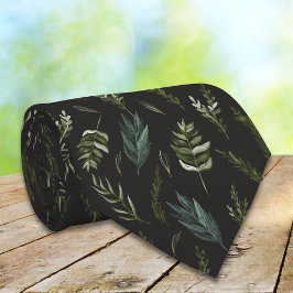 Gröna blad botaniskt mönster slips