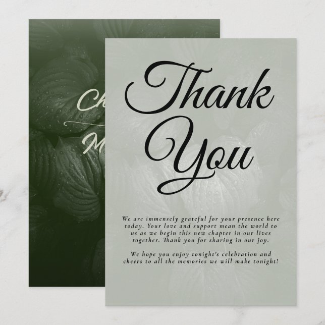 Gröna blad elegant grönska vårbröllop tack kort (Fram/baksida)