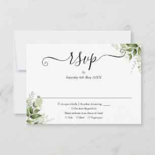 Gröna blad Elegant Script Bröllop OSA Kort