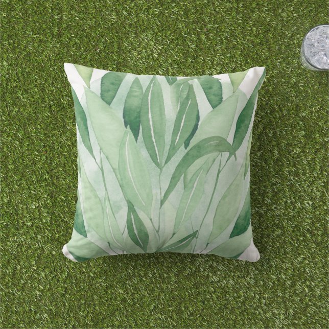 Gröna blad lövverk botanisk vit natur kudde (Gräs)