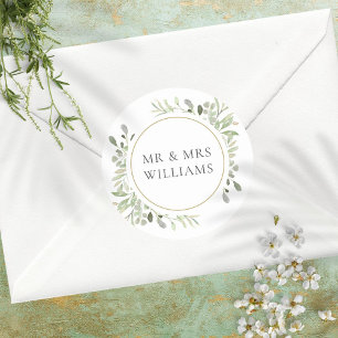 Gröna blad MR & MRS bröllopsgåva Runt Klistermärke