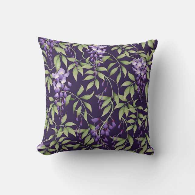 Gröna blad och Wisteria blomster mönster Kudde (Framsida)