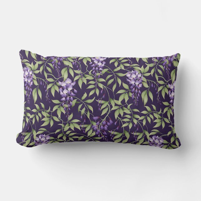 Gröna blad och Wisteria blomster mönster Lumbarkudde (Framsida)