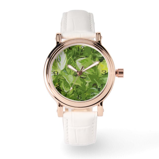 Gröna blad Oljefärg, Armbandsur (Framsida)