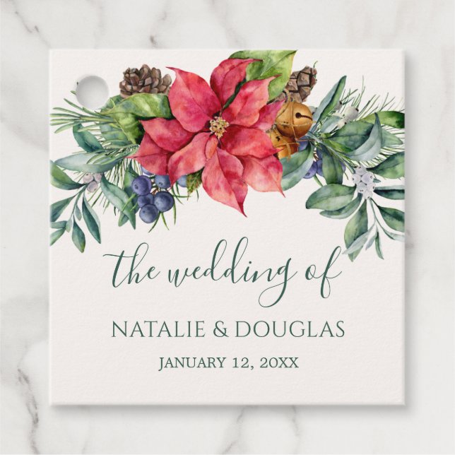 Gröna blad Poinsettia Bröllagspresentkort Gåvor Etiketter (Framsida)