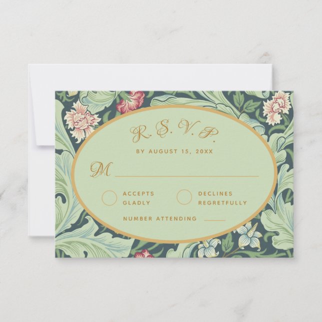 Gröna blad Röda Nejlikor Gyllene Oval Botanisk OSA Kort (Framsida)