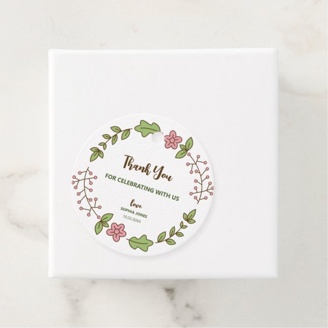 Gröna blad Rosa Blomma Bröllopsdusch Gåvor Etiketter (På plats)