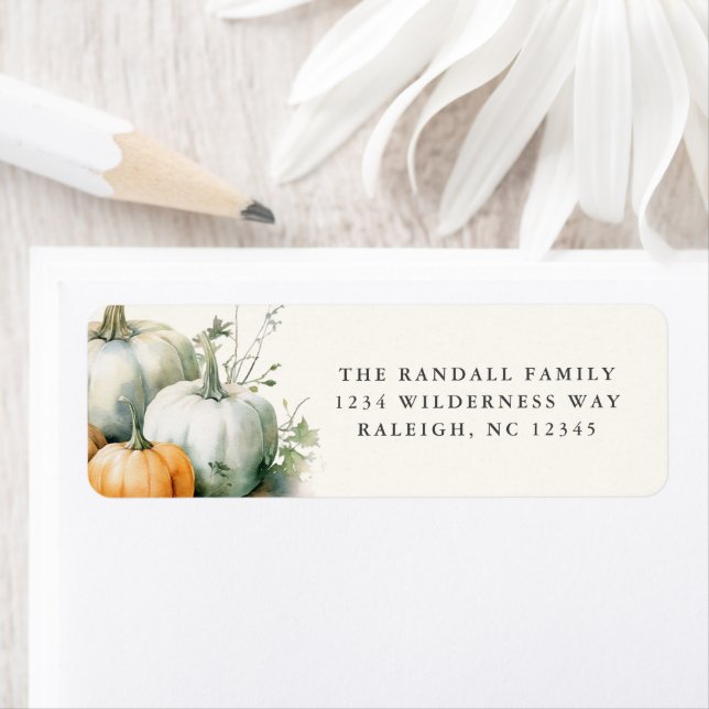 Gröna blad Rustik Fall Pumpa Returadress Etikett (Insitu)