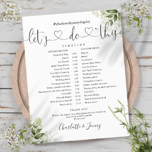 Gröna blad Script Bröllopsschema Tidslinje