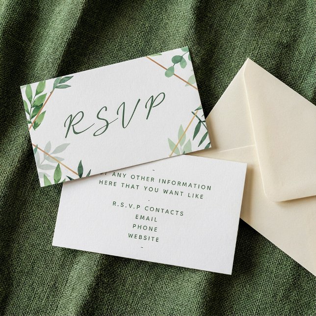 Gröna blad, svara på bröllopet tilläggskort (Green leaves, RSVP wedding Enclosure Card.)