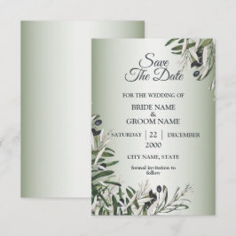 Gröna blad Svart Oliv Elegant Bröllop Spara Datumet
