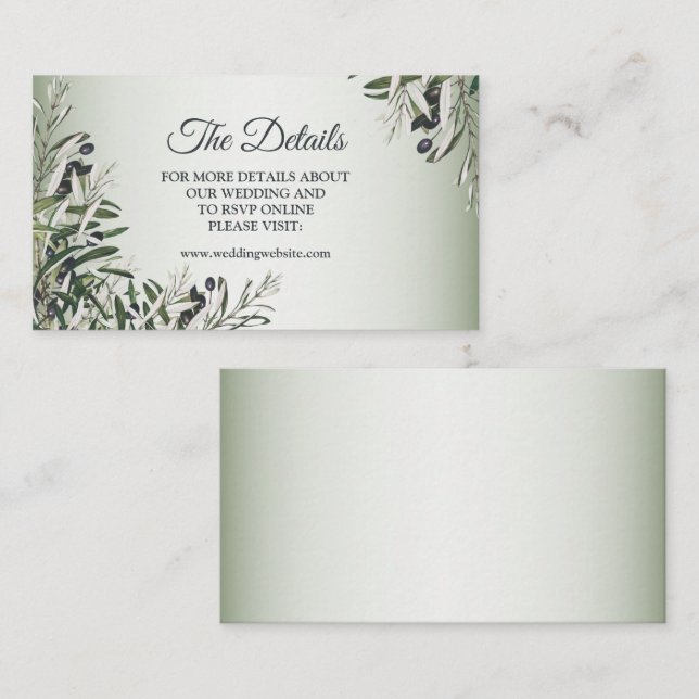Gröna blad Svart oliv Elegant bröllopsdetalj Tilläggskort (Fram/baksida)