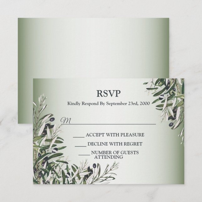 Gröna blad Svart oliv Elegant bröllopsfest OSA Kort (Fram/baksida)