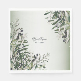 Gröna blad Svart oliv Elegant bröllopsfest Pappersservett